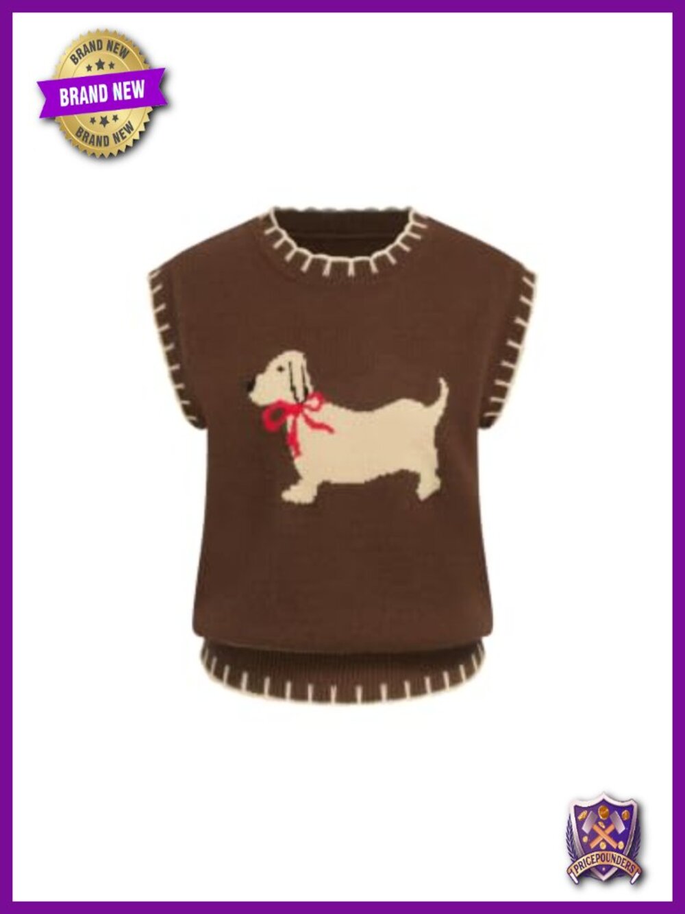 Sleeveless Knit Sweater Vest Whipstitch Animal Graphic Preppy Layer